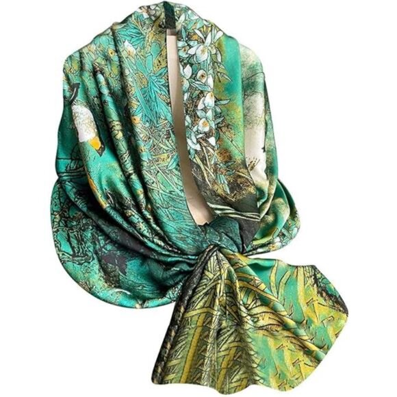 Accessories - Elegant Silk Scarf Shawl for Women Lightweight Floral Satin Scarf Trendy Silky